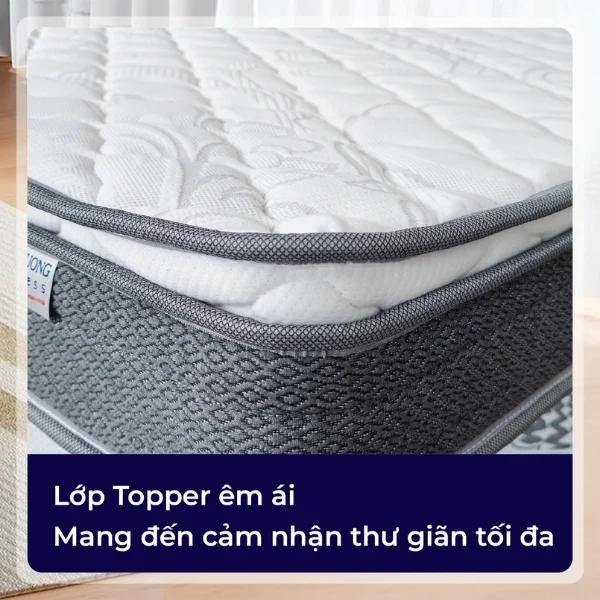 Đệm lò xo túi độc lập Boston có lớp topper foam gia tăng độ êm ái, thư giãn