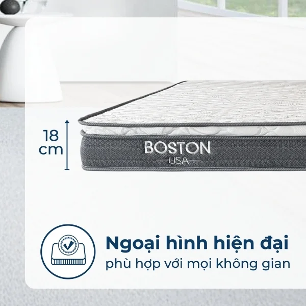Đệm lò xo túi độc lập Boston dày 18cm, sang trọng, hiện đại