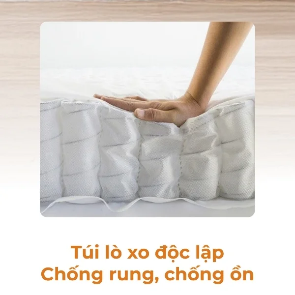 Đệm lò xo túi độc lập Gorgia sở hữu hệ thống lò xo túi độc lập, chiệt tiêu rung lắc, tiếng ồn