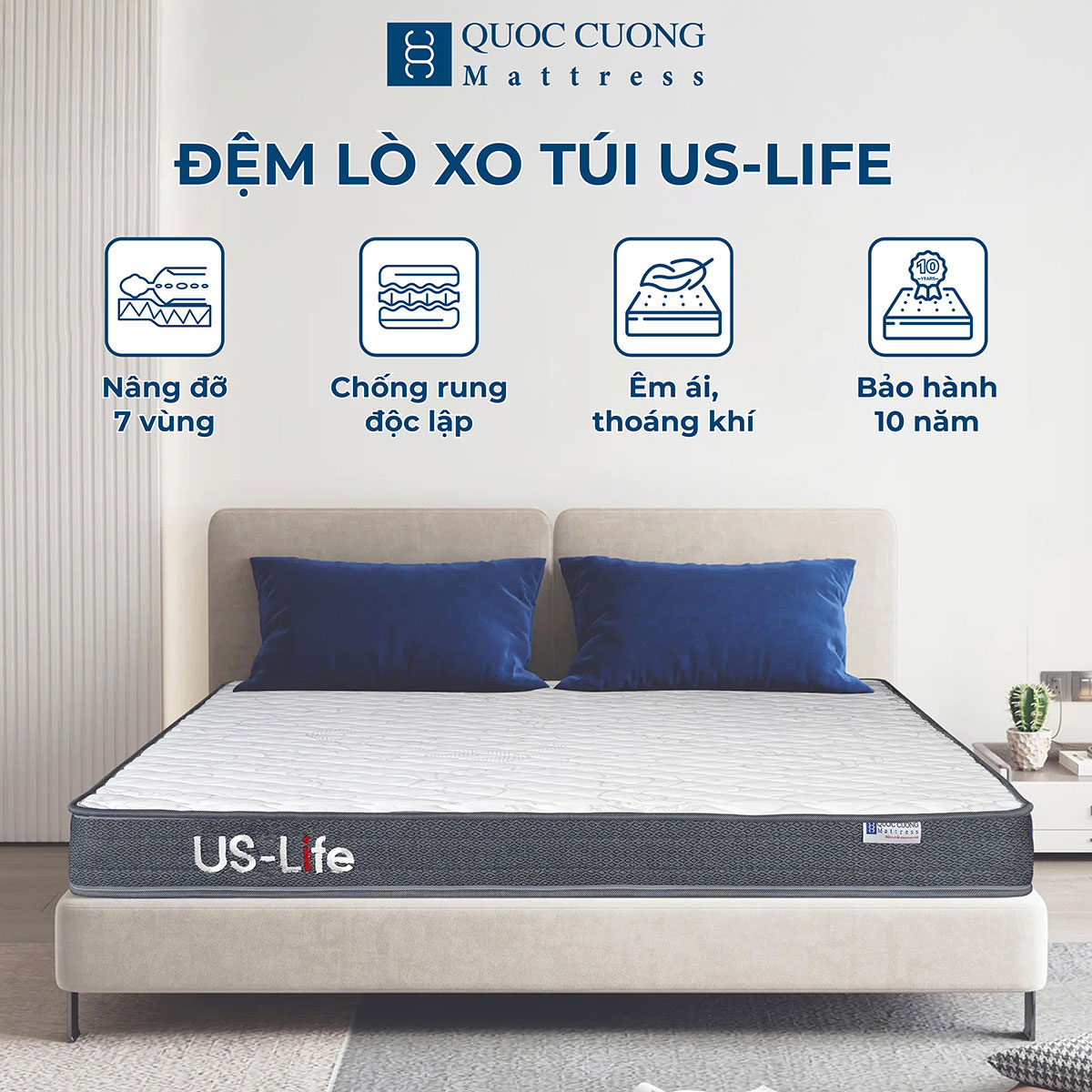 Đệm lò xo túi nhập khẩu US-Life 18cm