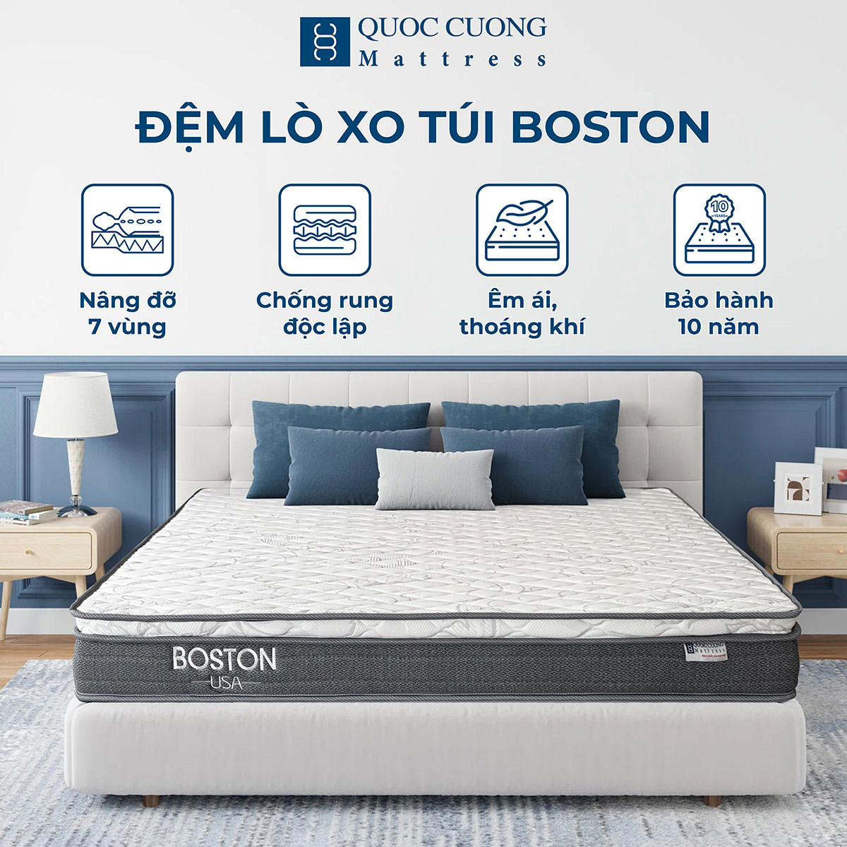 Đệm lò xo túi 3 lớp Boston 18cm