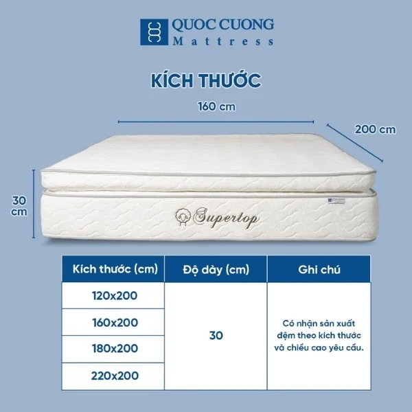 Đệm lò xo cao cấp Supertop với đa dạng các kích thước khác nhau