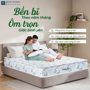 Đệm lò xo liên kết Pillowtop êm ái, nâng đỡ đa vùng, bảo hành 20 năm