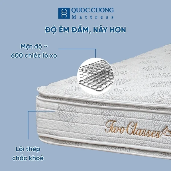 Đệm lò xo liên kết Two Classes với lõi thép có mật độ 600 lò xo tạo độ đầm và cực kỳ bền bỉ